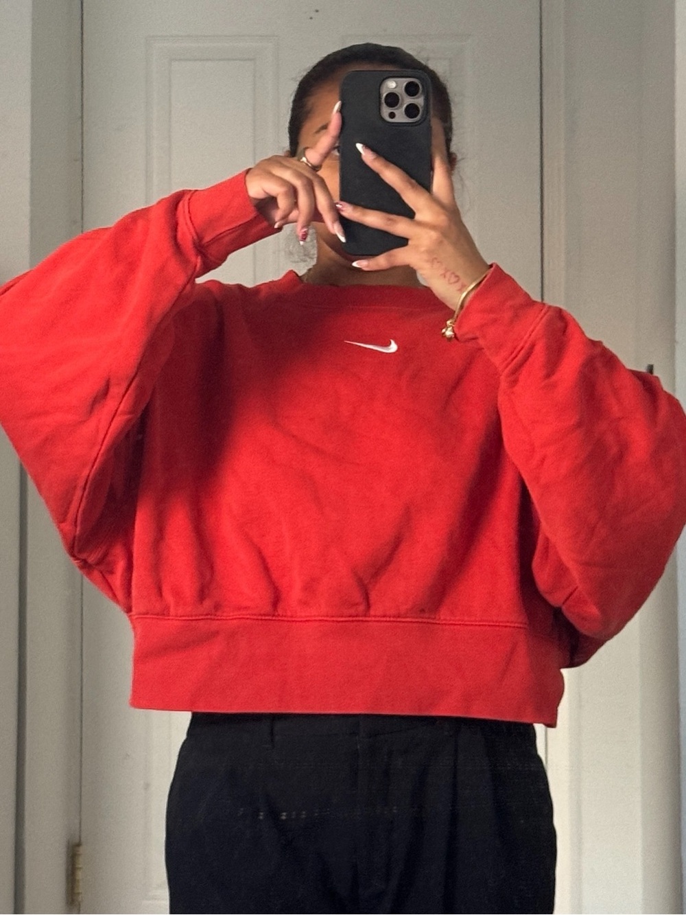 Nike Red Cropped Swoosh Sweatshirt